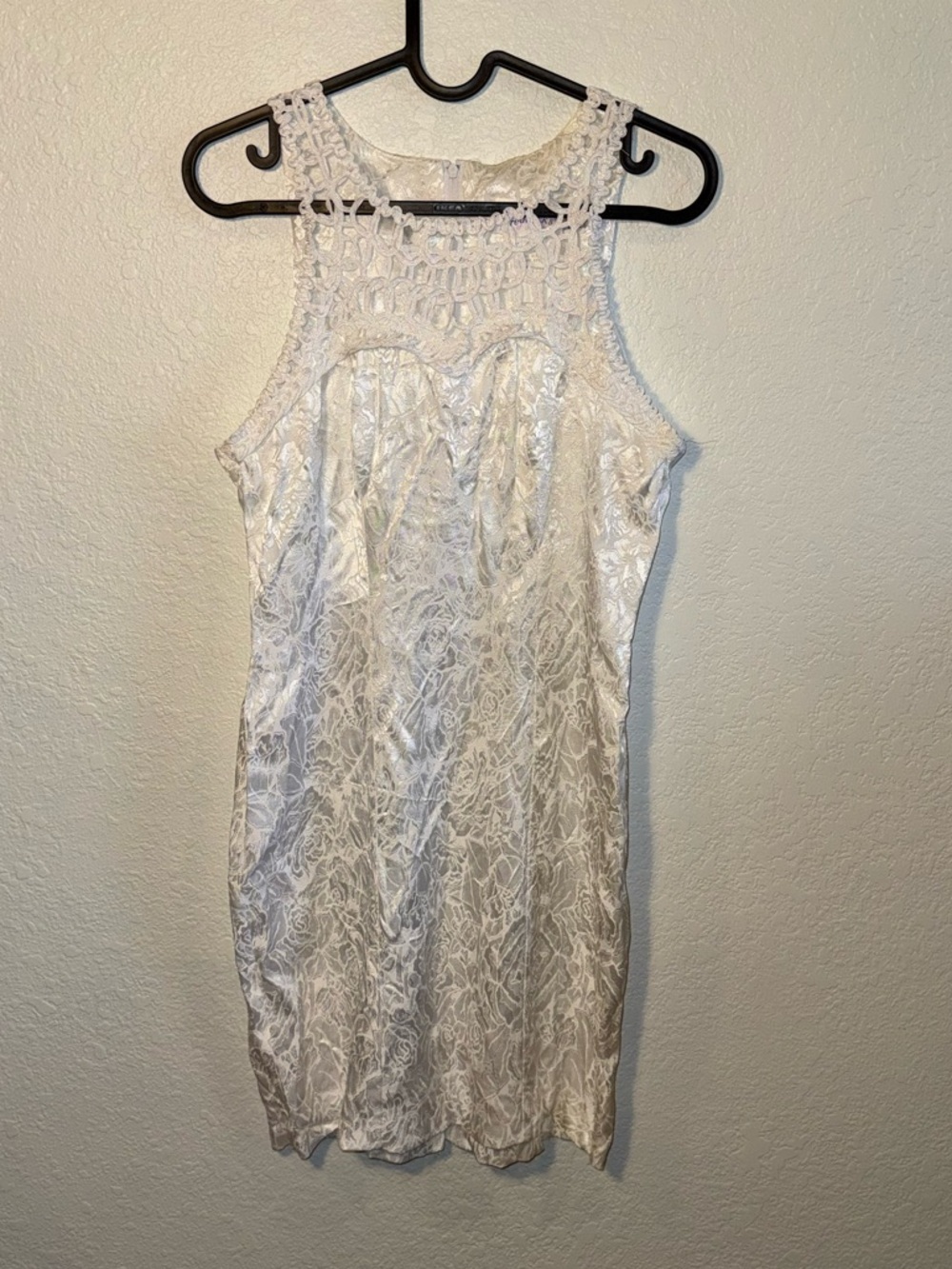 Frederick’s of Hollywood Vintage White Satin Sleeveless Bridal Mini Dress Lace S